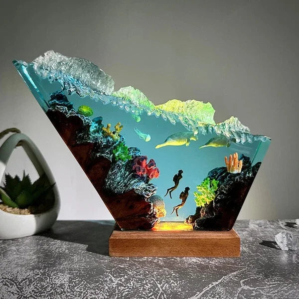 Handmade Resin Flower-Shaped LED String Lights Night Light Diving Statue Underwater Theme Agate Stone Home Sack Brand Mother&