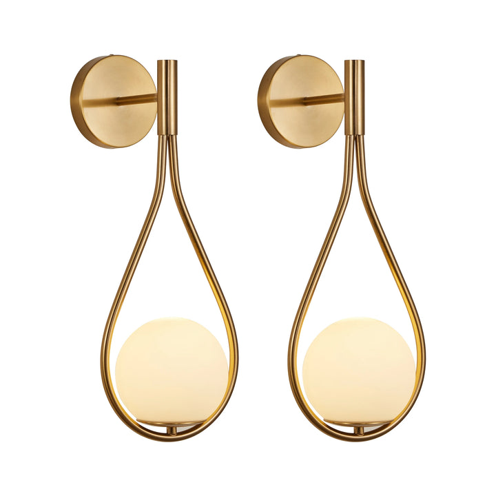 US Stock Free Shipping Set of 2 Wall Sconces Opal Frosted Glass Golden Mid-Century Luxury Wall Mounted Lamps for Bedroom Hallway