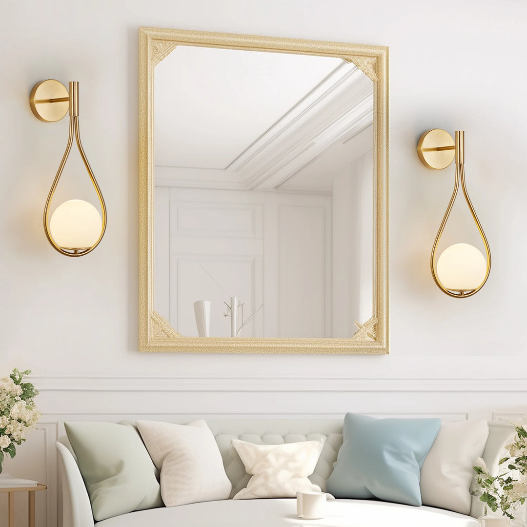 US Stock Free Shipping Set of 2 Wall Sconces Opal Frosted Glass Golden Mid-Century Luxury Wall Mounted Lamps for Bedroom Hallway