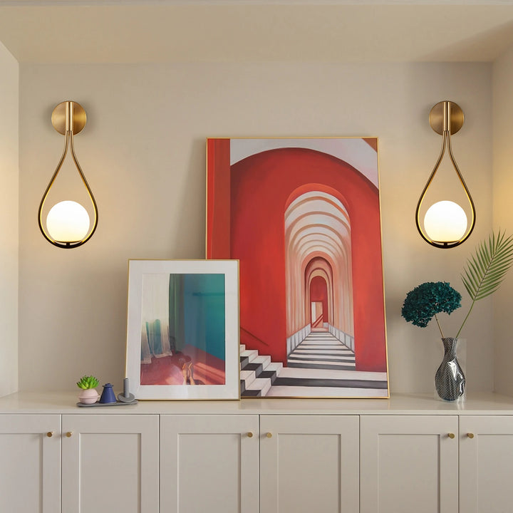 US Stock Free Shipping Set of 2 Wall Sconces Opal Frosted Glass Golden Mid-Century Luxury Wall Mounted Lamps for Bedroom Hallway