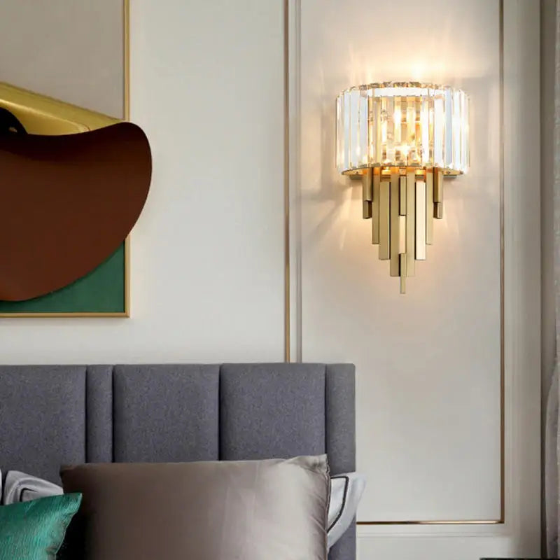 Modern Luxury Gold Crystal LED Wall Sconces Elegant Indoor Bathroom Vanity Elegant Indoor Stainless Steel Wholesale Wall Light
