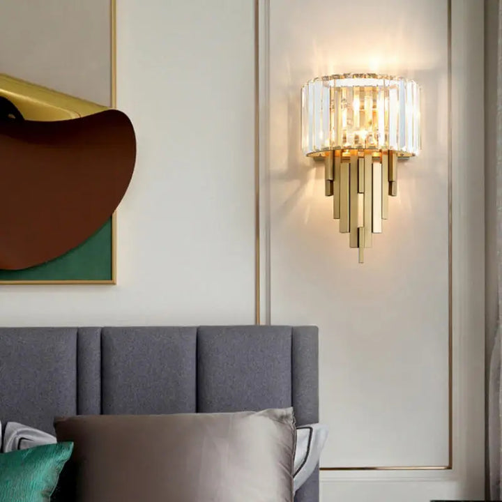 Modern Luxury Gold Crystal LED Wall Sconces Elegant Indoor Bathroom Vanity Elegant Indoor Stainless Steel Wholesale Wall Light