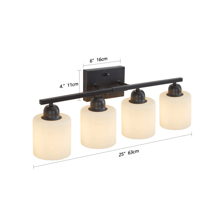 Black Bathroom Light Fixtures, 4-Light Modern Vanity Light Over Mirror, Wall Sconces with Milky White Frosted Glass Shades