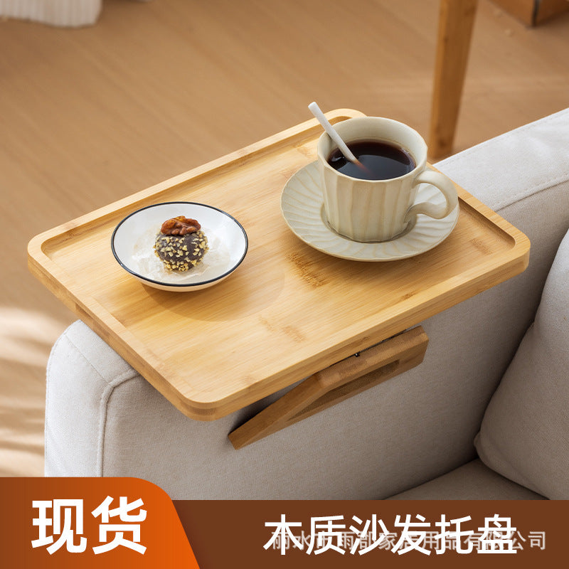 New Chinese Style Bamboo Foldableing Tray Non-Slip Tea Tray Sofa Armrest Table Square Clip Tea Tray Space-Saving Cheese Tray