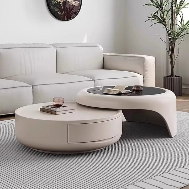 Modern Round Coffee Table - Marble &amp; Wood Minimalist Design