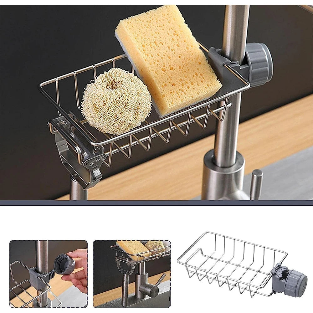 Kitchen Sink Organizer - Faucet Sponge Holder &amp; Drain Rack
