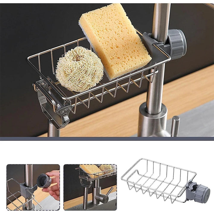 Kitchen Sink Organizer - Faucet Sponge Holder &amp; Drain Rack