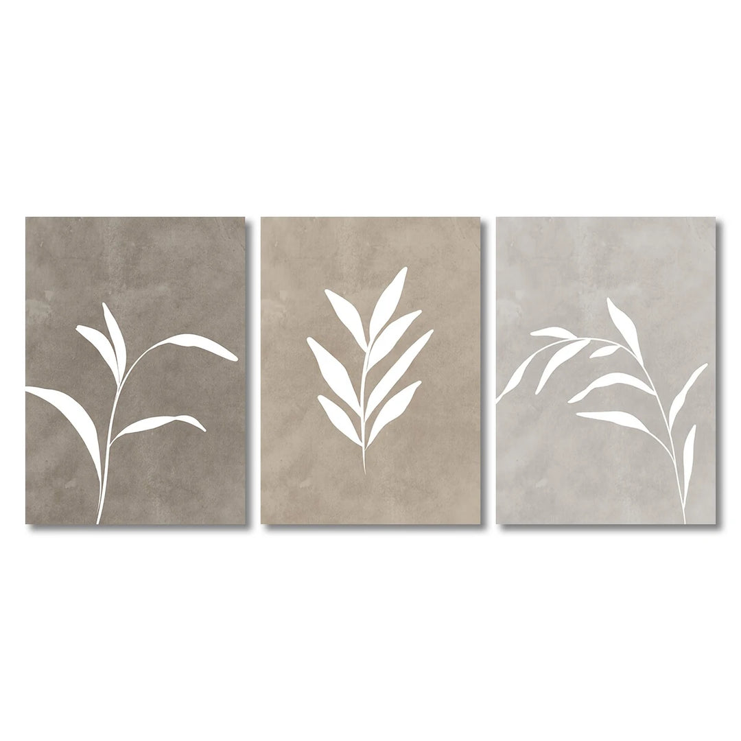 Boho Fern Wall Art Set - 3 Piece Neutral Minimalist Posters