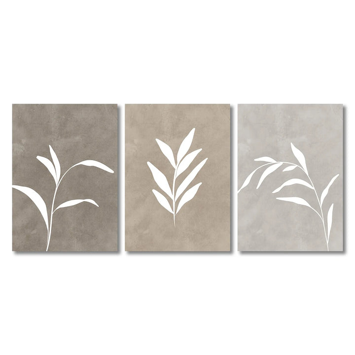 Boho Fern Wall Art Set - 3 Piece Neutral Minimalist Posters