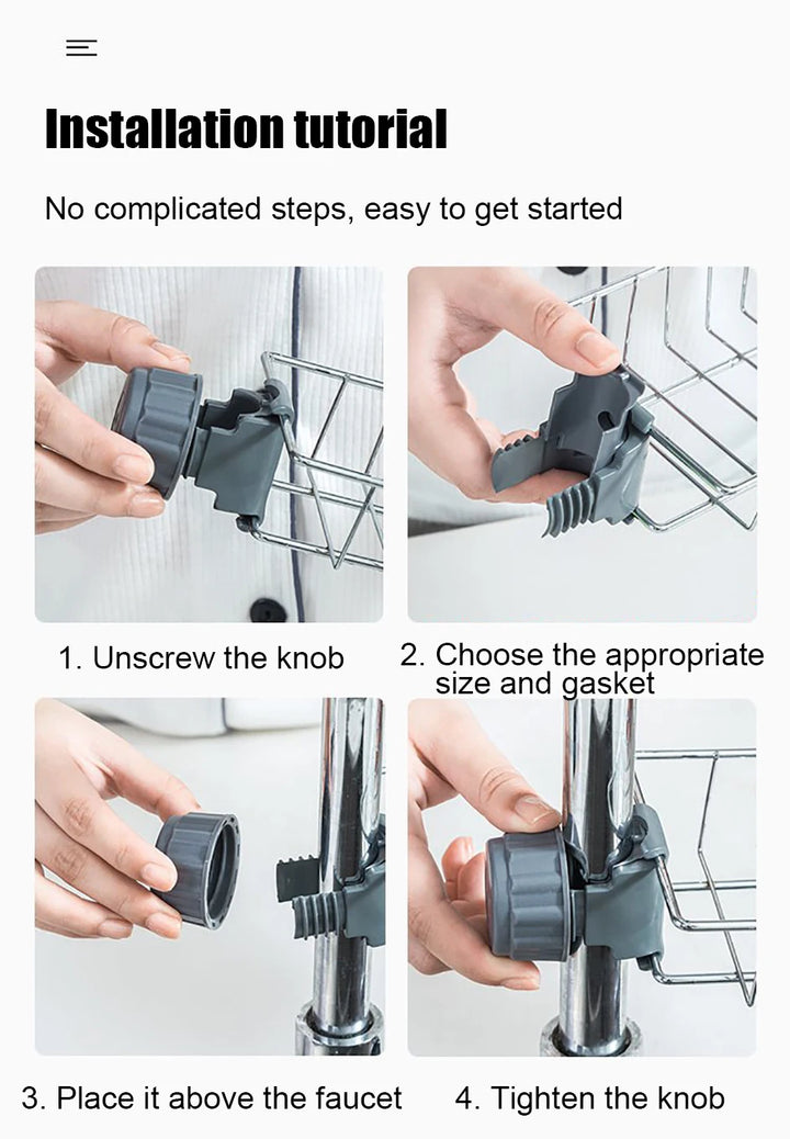 Kitchen Sink Organizer - Faucet Sponge Holder &amp; Drain Rack