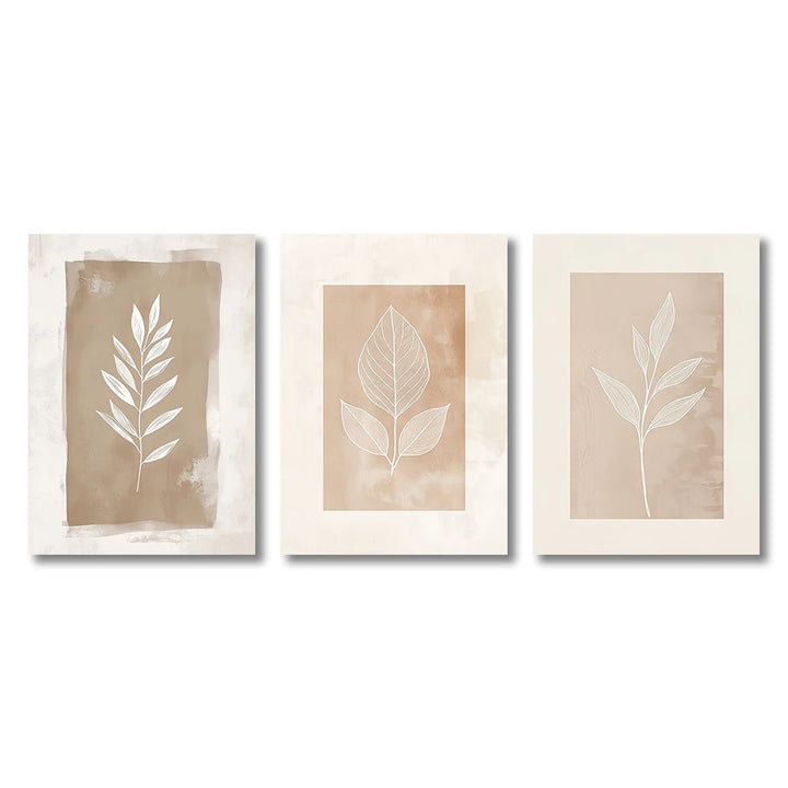 Boho Fern Wall Art Set - 3 Piece Neutral Minimalist Posters