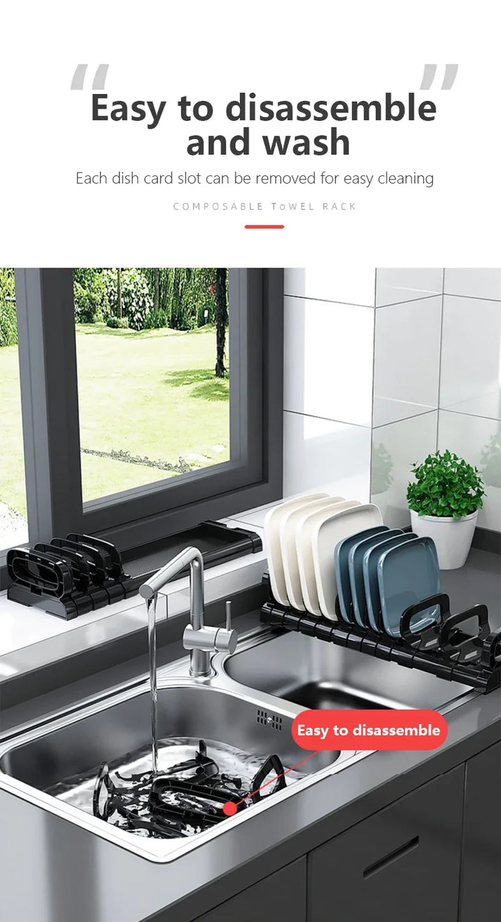 Kitchen Cabinet Dish Rack - Adjustable Plate Storage Organizer
