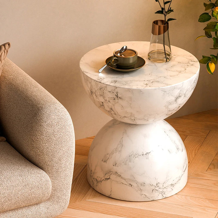 Modern Faux Marble Side Table – Luxury Minimalist End Table &amp; Nightstand