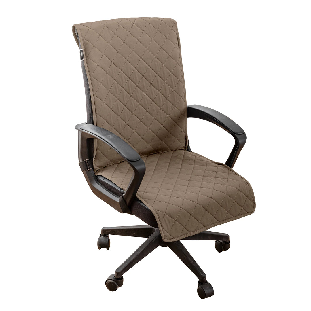 Brown office chair with quilted design on a white background