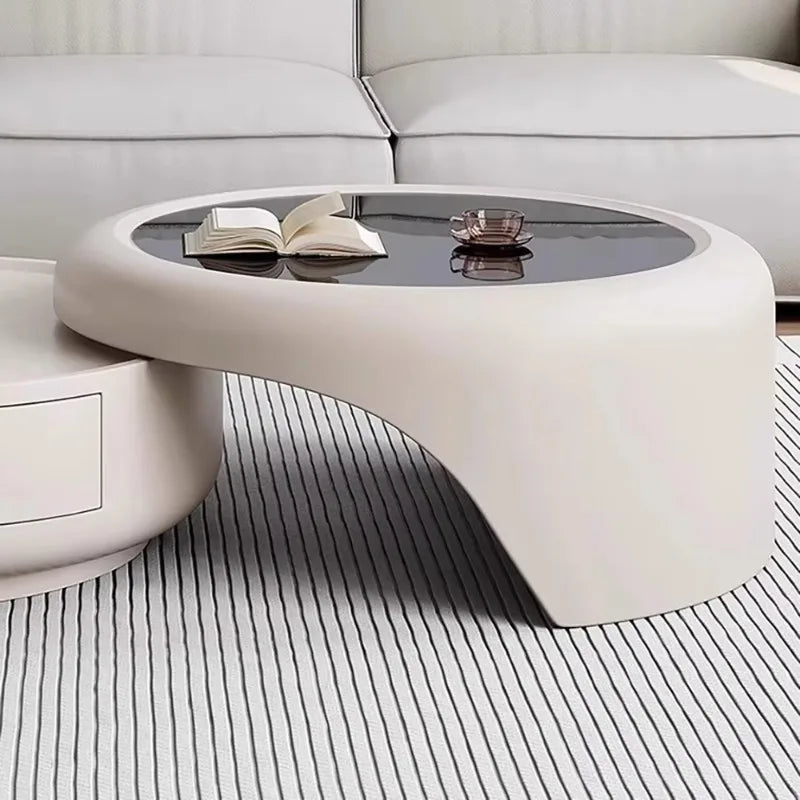 Modern Round Coffee Table - Marble &amp; Wood Minimalist Design