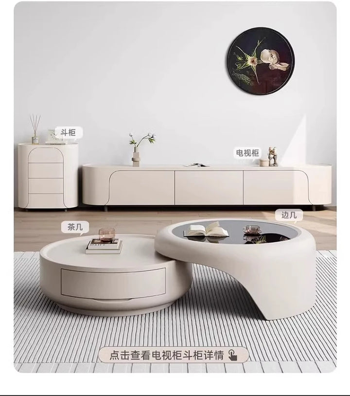 Modern Round Coffee Table - Marble &amp; Wood Minimalist Design