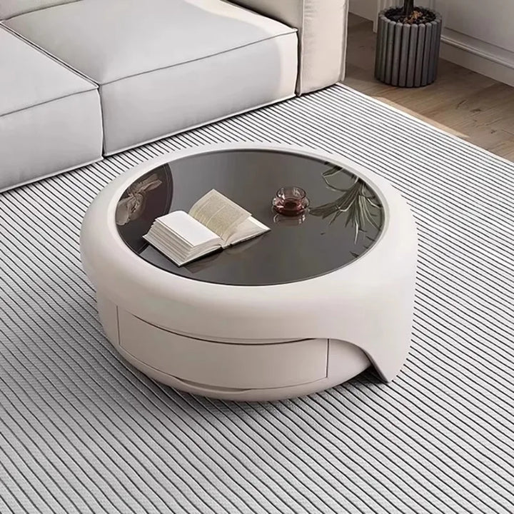 Modern Round Coffee Table - Marble &amp; Wood Minimalist Design