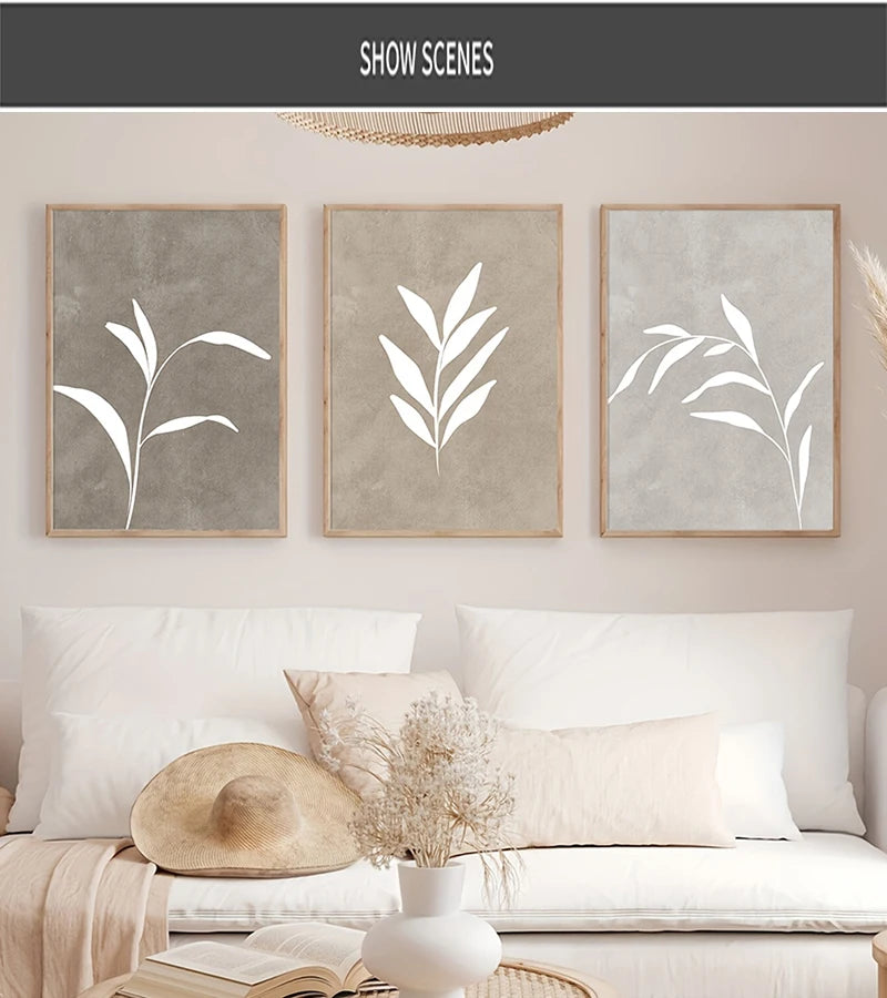 Boho Fern Wall Art Set - 3 Piece Neutral Minimalist Posters