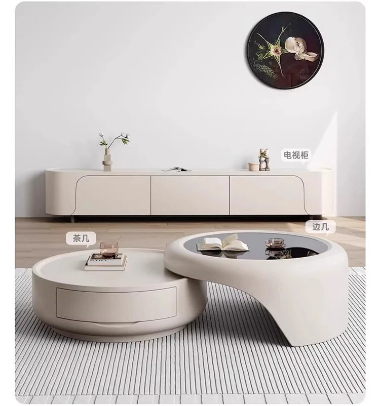 Modern Round Coffee Table - Marble &amp; Wood Minimalist Design