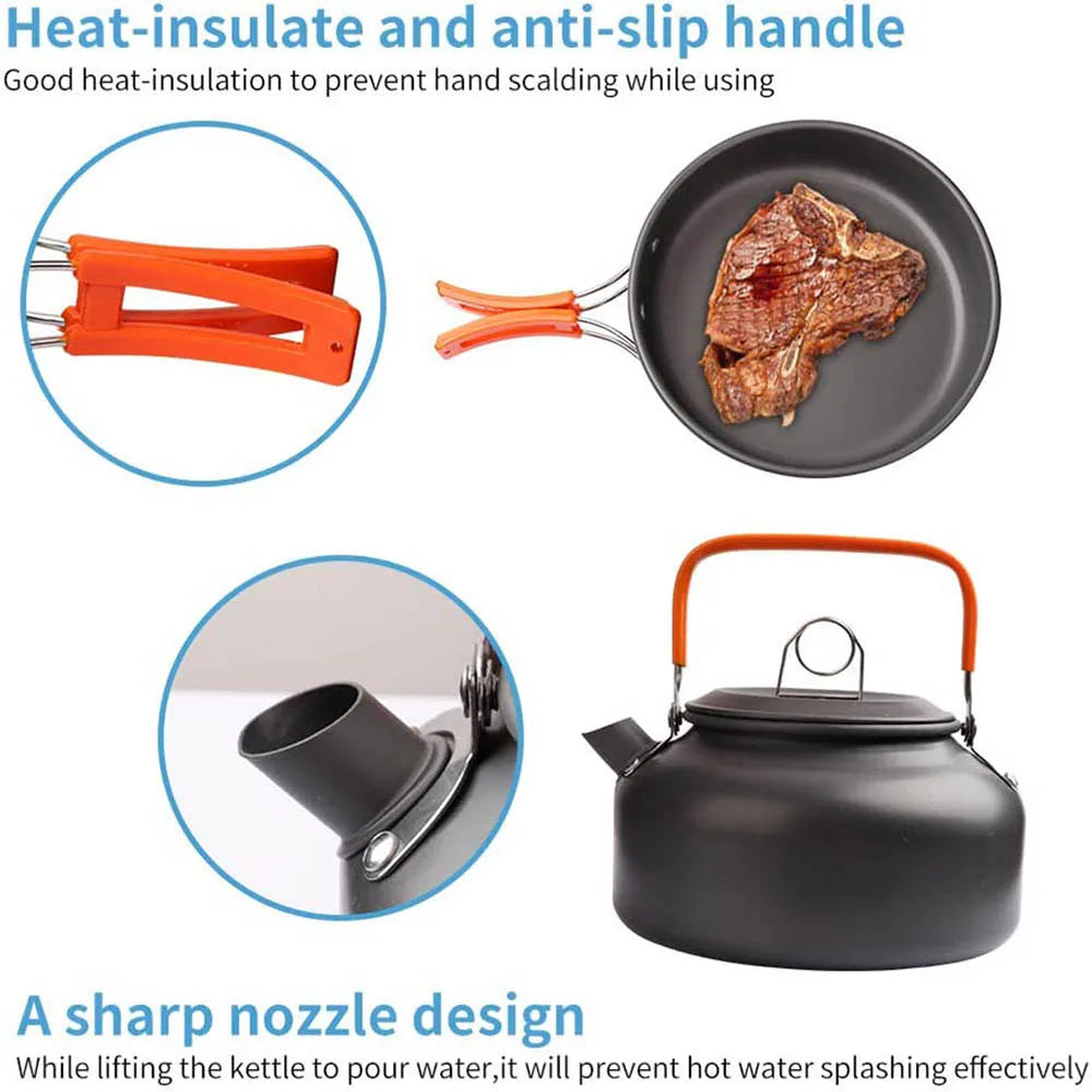 Camping Cookware Kit - Portable Aluminum Cooking Set for Hiking