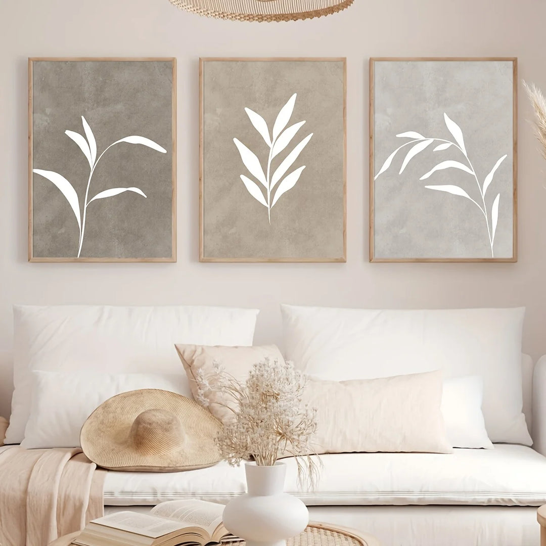 Boho Fern Wall Art Set - 3 Piece Neutral Minimalist Posters