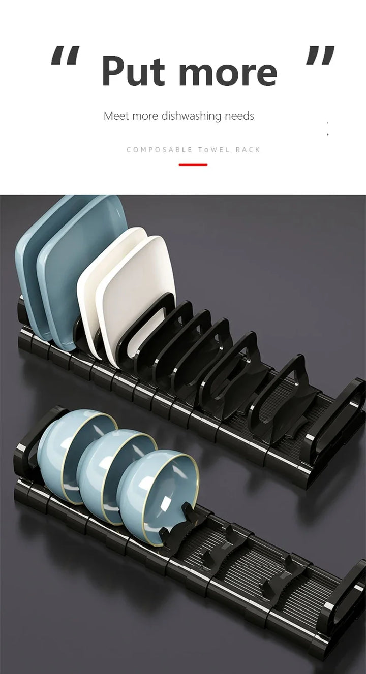 Kitchen Cabinet Dish Rack - Adjustable Plate Storage Organizer