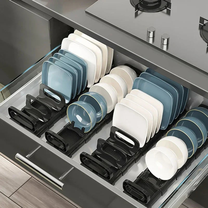 Kitchen Cabinet Dish Rack - Adjustable Plate Storage Organizer