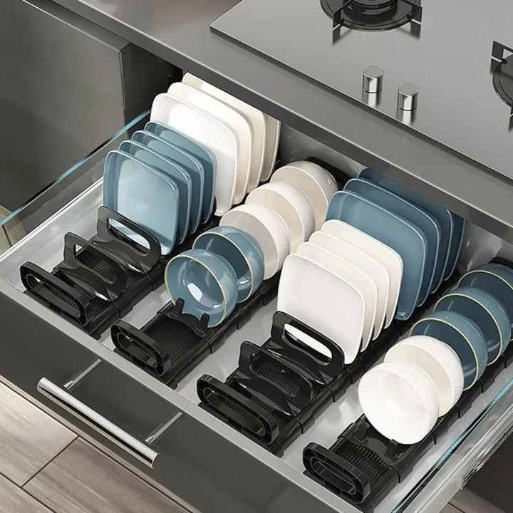 Kitchen Cabinet Dish Rack - Adjustable Plate Storage Organizer