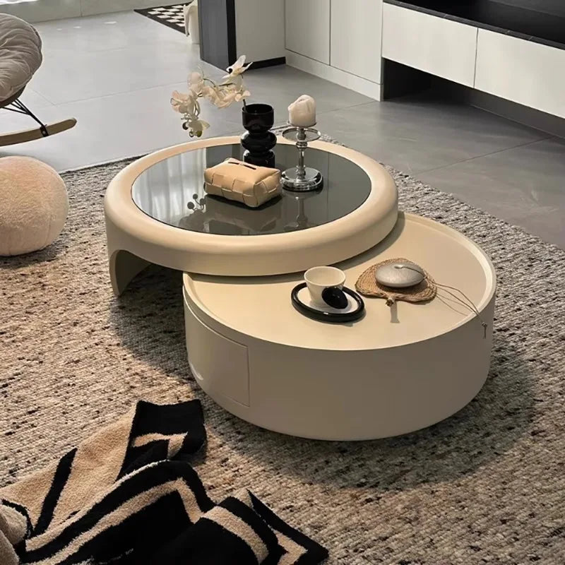 Modern Round Coffee Table - Marble &amp; Wood Minimalist Design