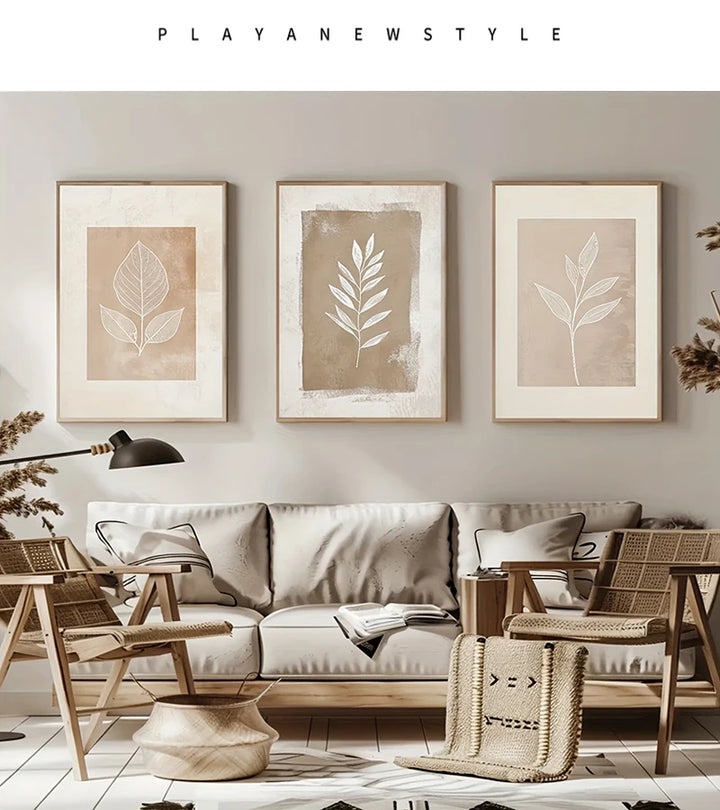 Boho Fern Wall Art Set - 3 Piece Neutral Minimalist Posters