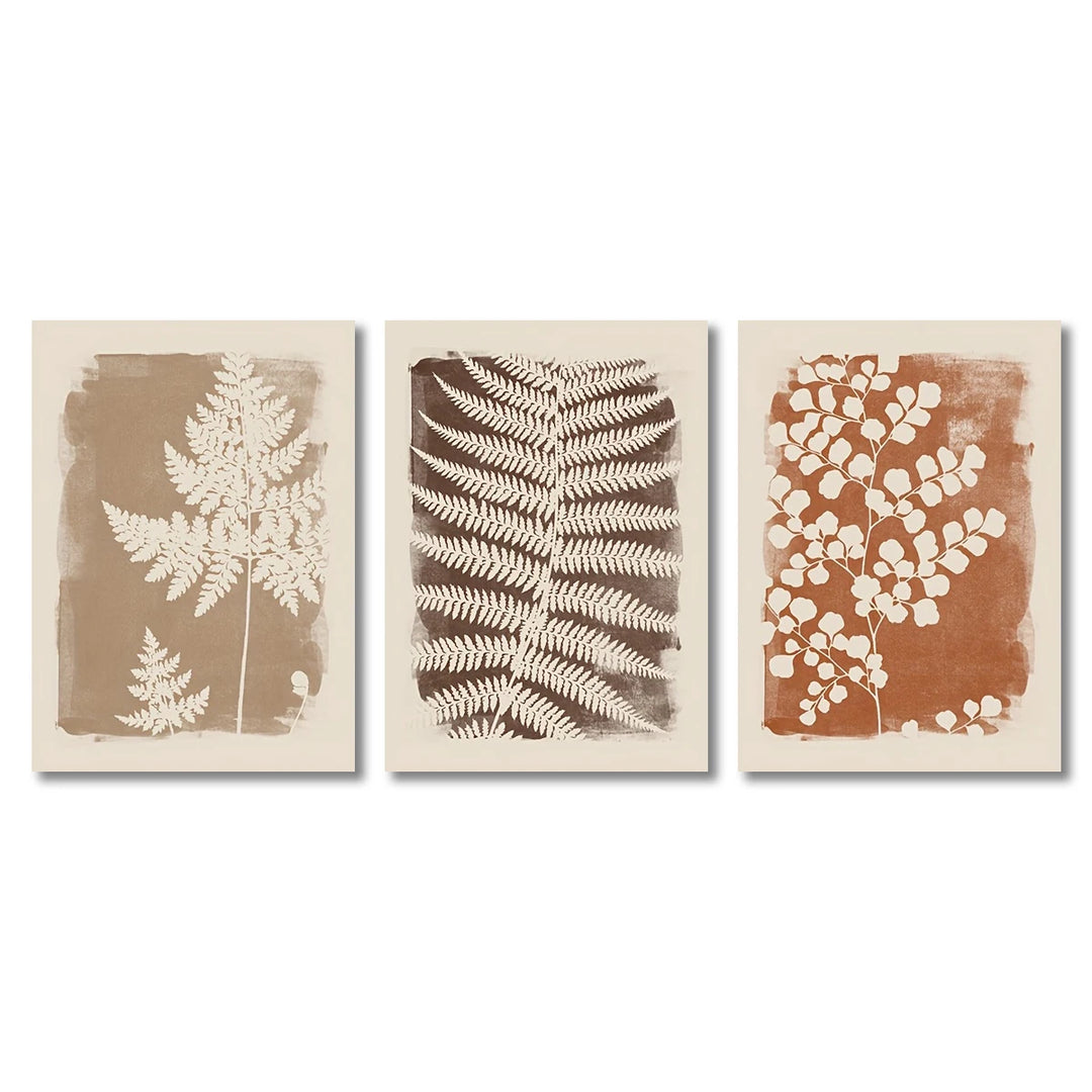 Boho Fern Wall Art Set - 3 Piece Neutral Minimalist Posters