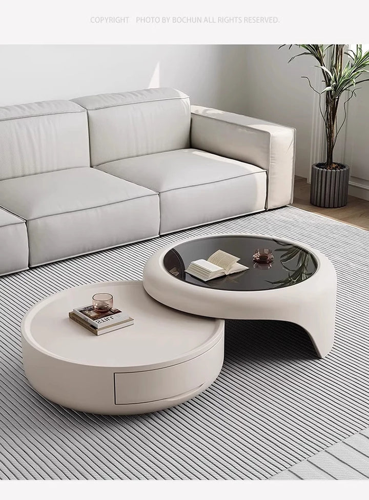 Modern Round Coffee Table - Marble &amp; Wood Minimalist Design
