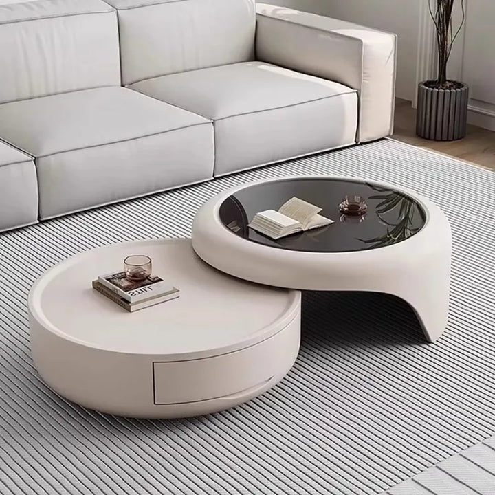 Modern Round Coffee Table - Marble &amp; Wood Minimalist Design
