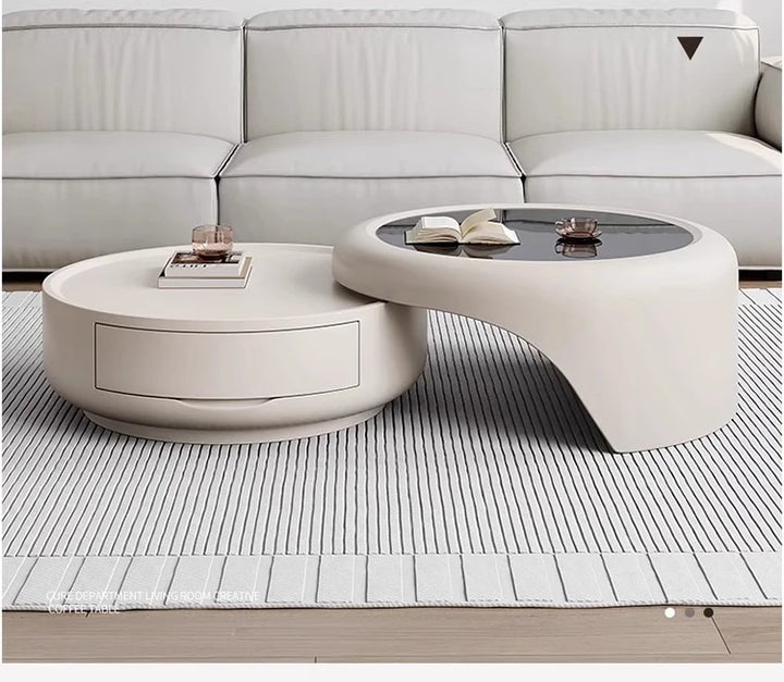 Modern Round Coffee Table - Marble &amp; Wood Minimalist Design
