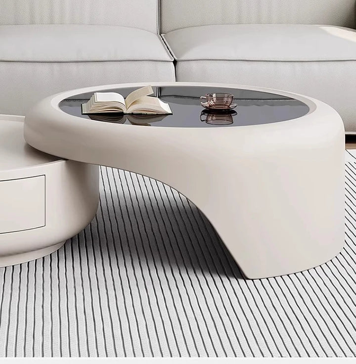 Modern Round Coffee Table - Marble &amp; Wood Minimalist Design