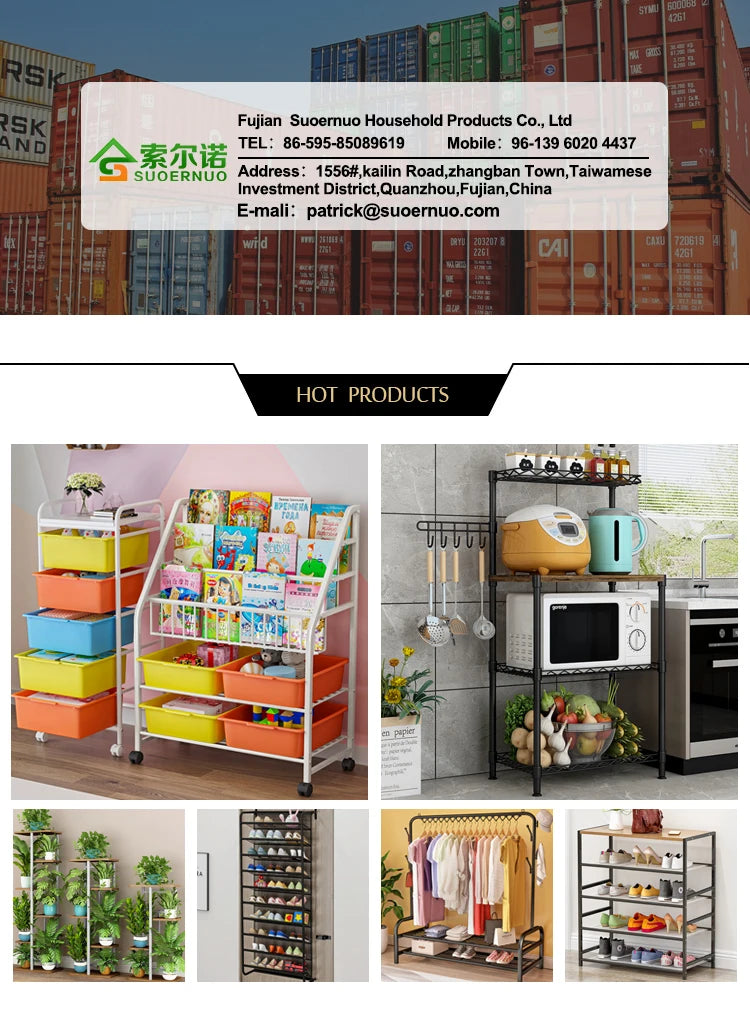 Promotional image of household products with a contact card at the top.