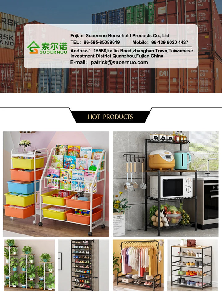 Promotional image of household products with a contact card at the top.