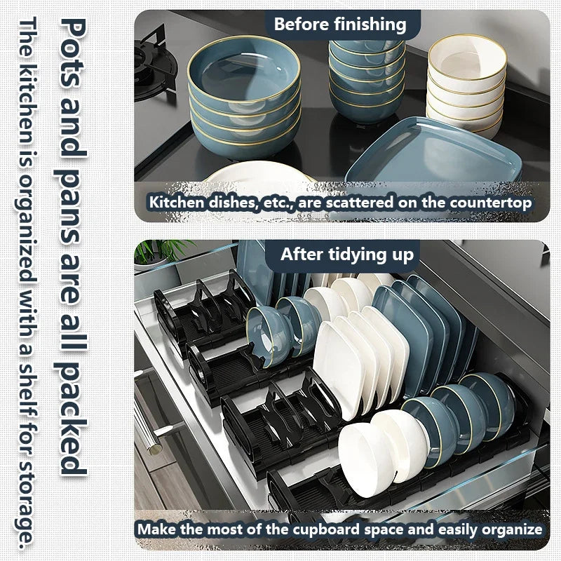 Kitchen Cabinet Dish Rack - Adjustable Plate Storage Organizer