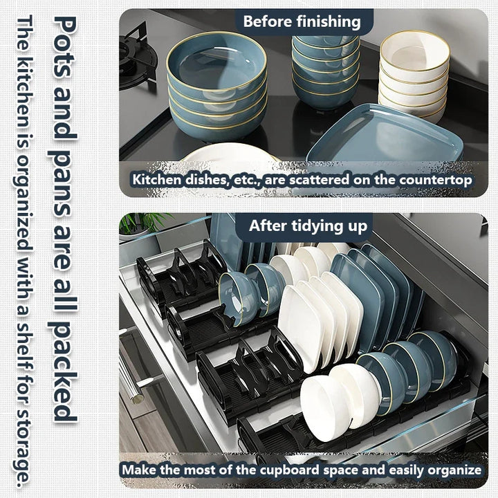 Kitchen Cabinet Dish Rack - Adjustable Plate Storage Organizer