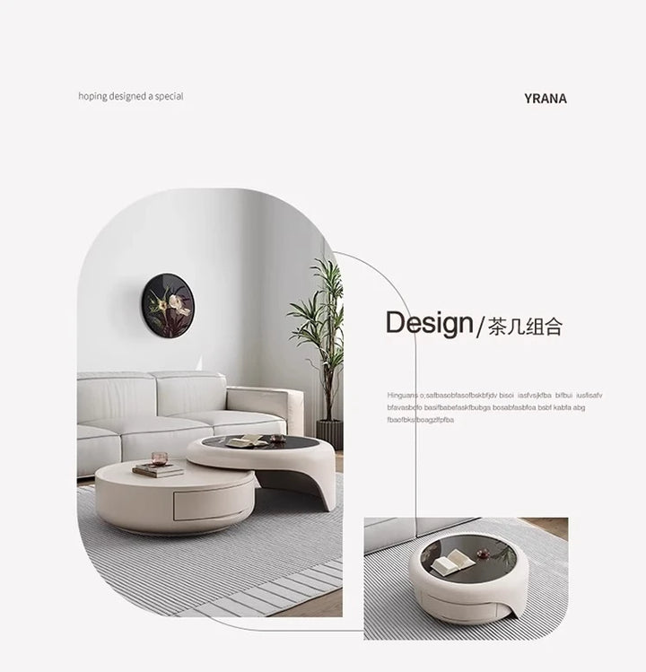 Modern Round Coffee Table - Marble &amp; Wood Minimalist Design