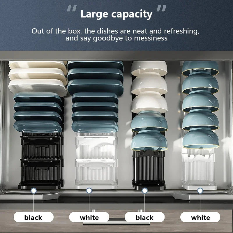Kitchen Cabinet Dish Rack - Adjustable Plate Storage Organizer