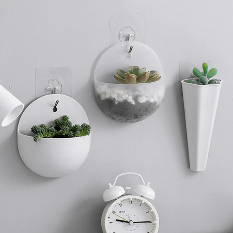 Garden Style Wall Hanging Plant Pot, Plastic Floating Levitating Plant Vase, Wall Mounted Storage Organizer, for Living Room