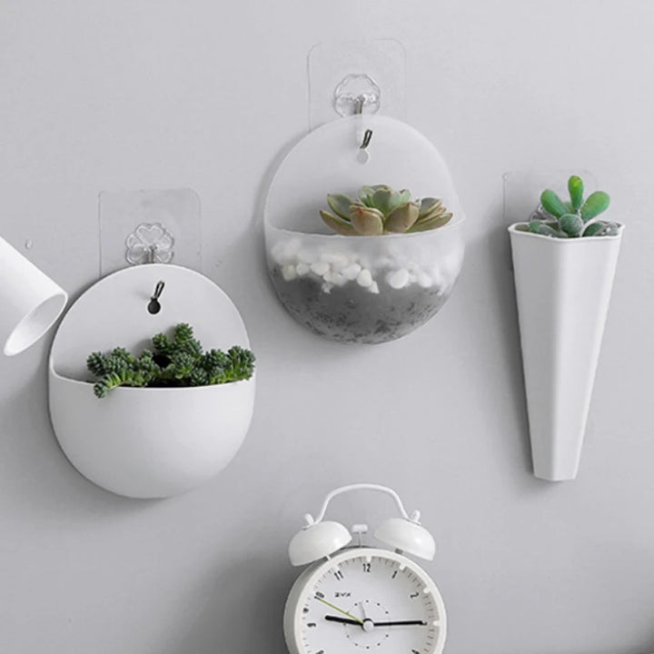 Garden Style Wall Hanging Plant Pot, Plastic Floating Levitating Plant Vase, Wall Mounted Storage Organizer, for Living Room