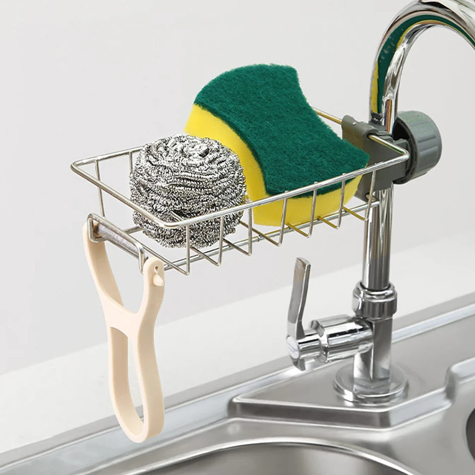 Kitchen Sink Organizer - Faucet Sponge Holder &amp; Drain Rack