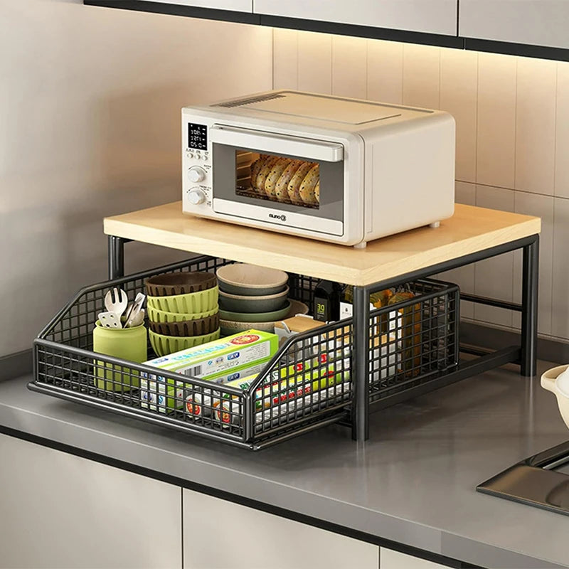 Kitchen Countertop Organizer - 2-Tier Shelf for Microwave &amp; Spices
