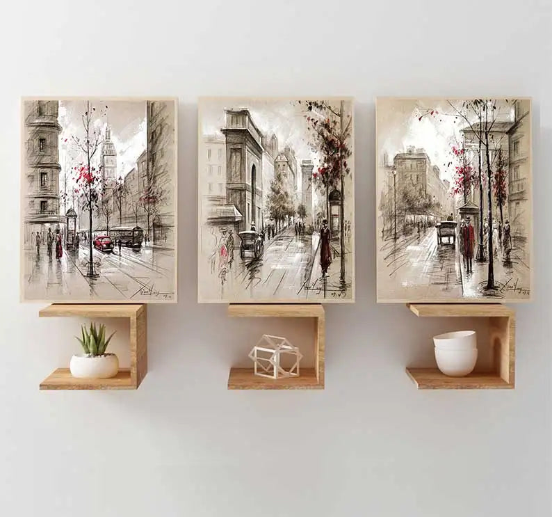 Canvas Paintings Home Decor HD Prints Posters  Abstract City Street Landscape Pictures For Living Room Wall Art Framework