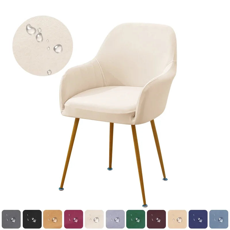 Beige chair with color swatches on a white background