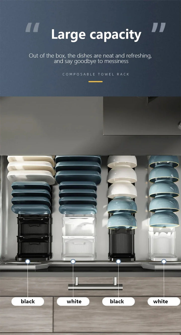 Kitchen Cabinet Dish Rack - Adjustable Plate Storage Organizer