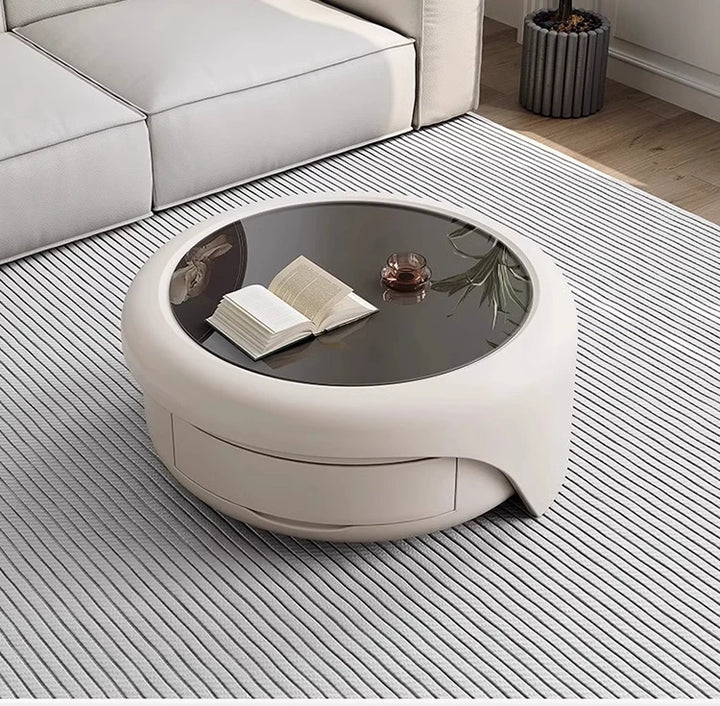 Modern Round Coffee Table - Marble &amp; Wood Minimalist Design