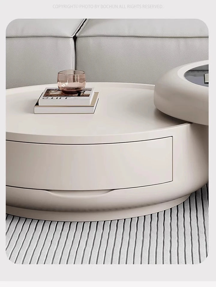 Modern Round Coffee Table - Marble &amp; Wood Minimalist Design